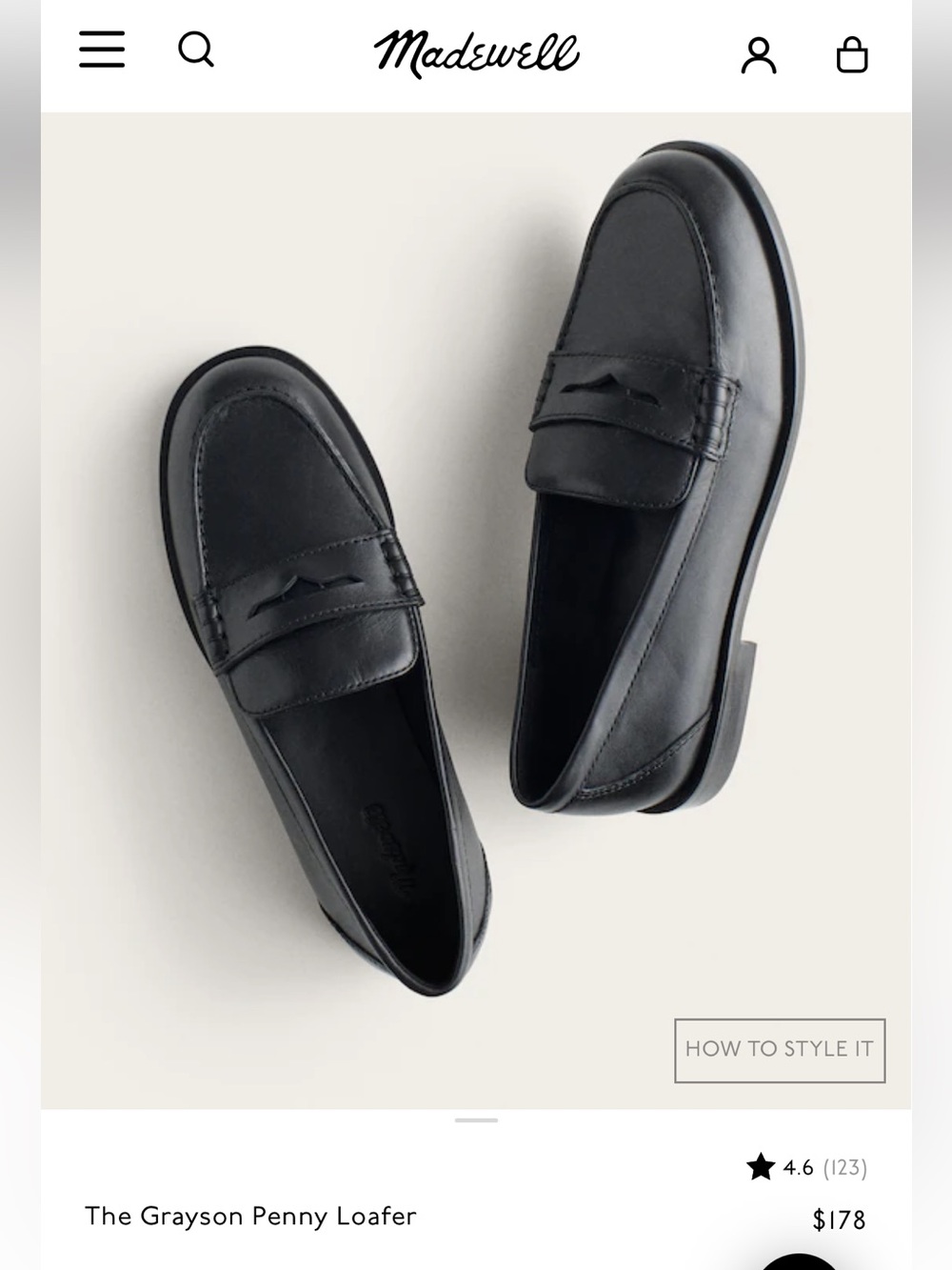 Madewell Black Leather Penny Loafers